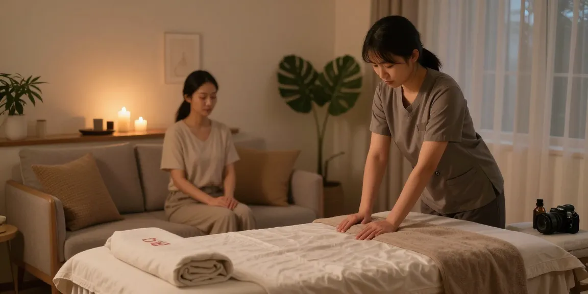 Relaxing 구로출장마사지 session setup with professional therapist and soothing atmosphere.